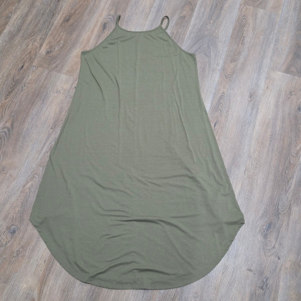 Olive Green High-Low Spaghetti Strap Sleeveless Dress Large